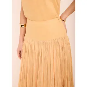 Mint Velvet Yellow Drop Waist Crinkle Midi Skirt